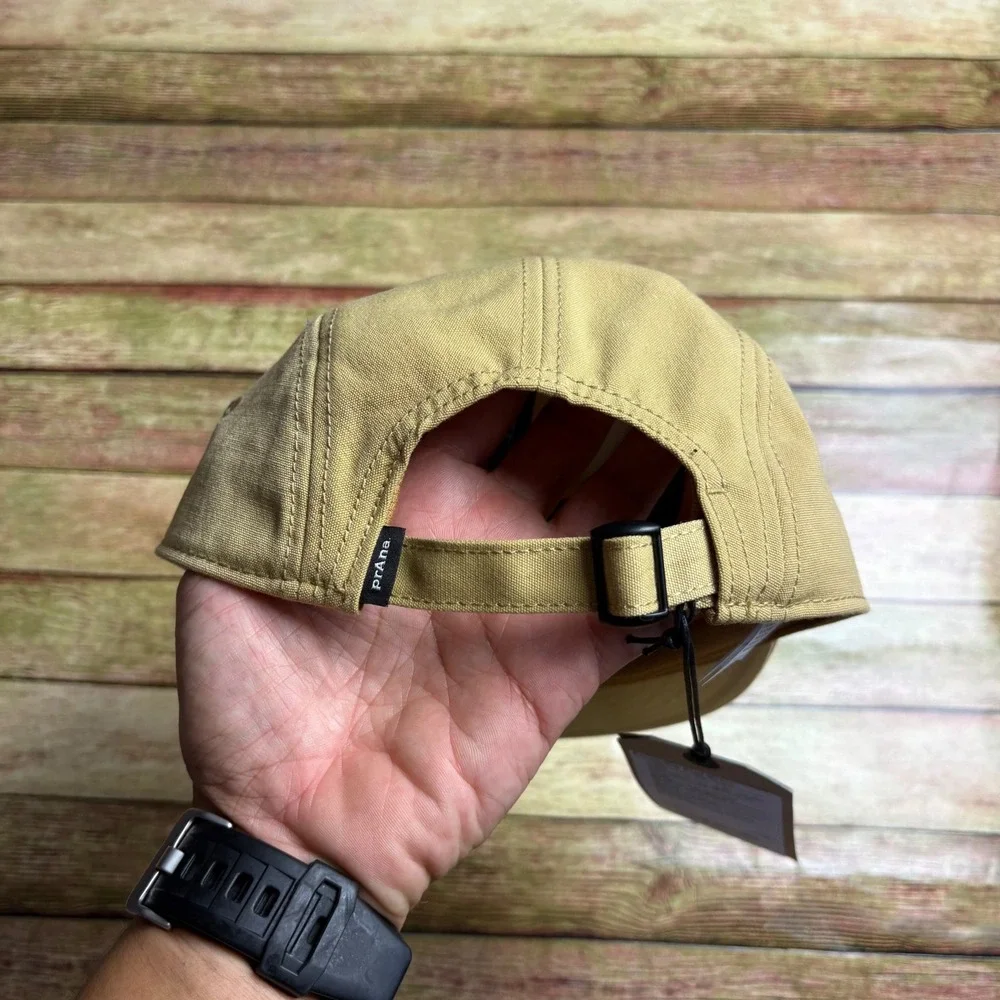 prAna 5-Panel Cap NWT Khaki Tan Adjustable Webbing Strap Hiking Hat